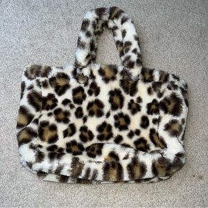Fuzzy Animal Print Handle Mini Tote